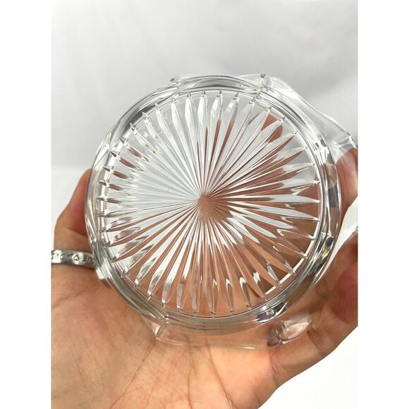 VTG Etched Cut Glass Candy Dish Small Basket Holder Sterling J44 - Picture 11 of 15